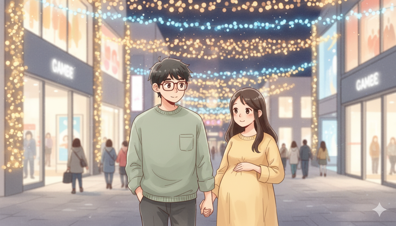 出産予定日超過後の夫婦の過ごし方：映画デートを楽しむ様子