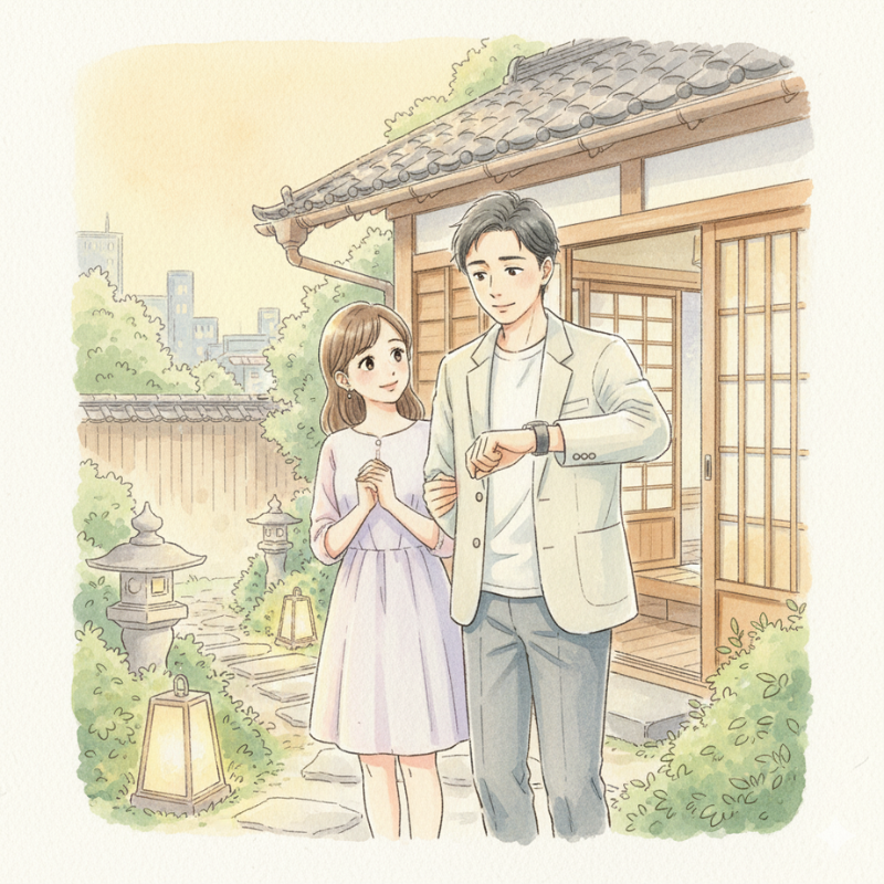 21時までに帰宅するパパと、それを素直に受け入れる妻のイラスト