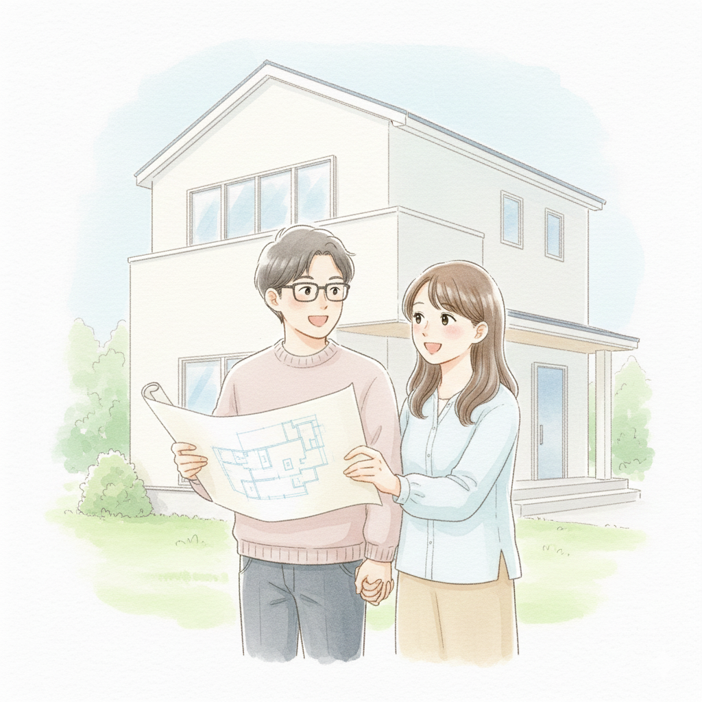 住宅展示場を見学する夫婦